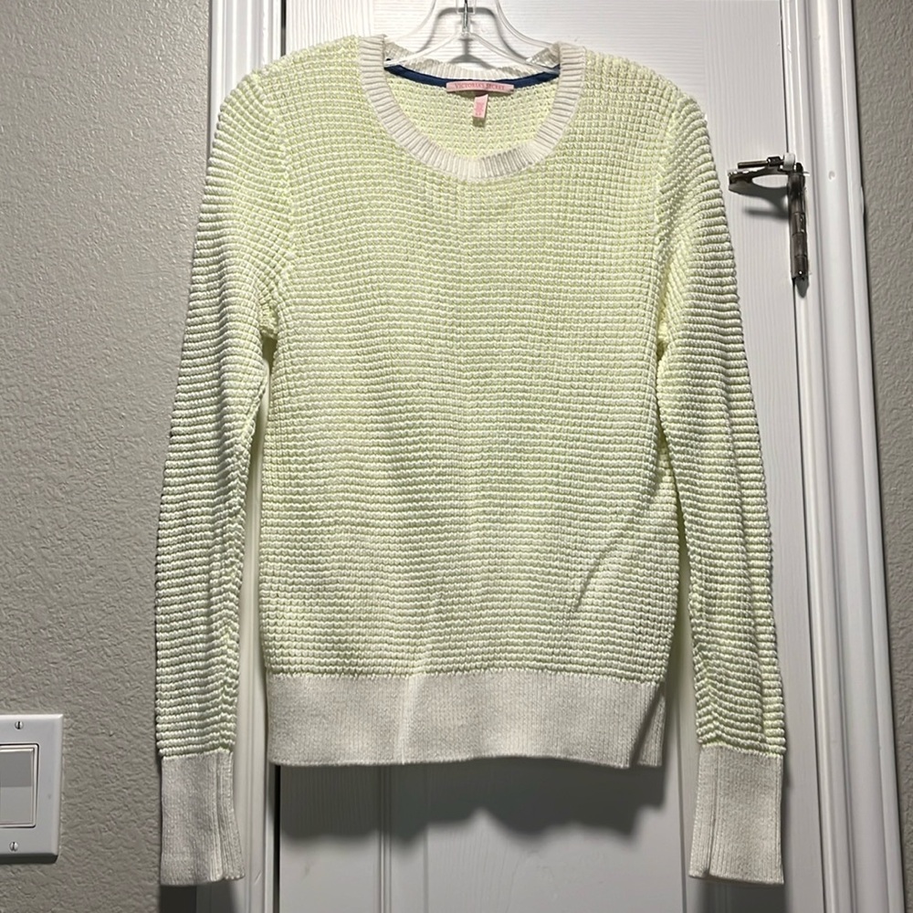 Victoria’s Secret neon green and white ribbed sweater